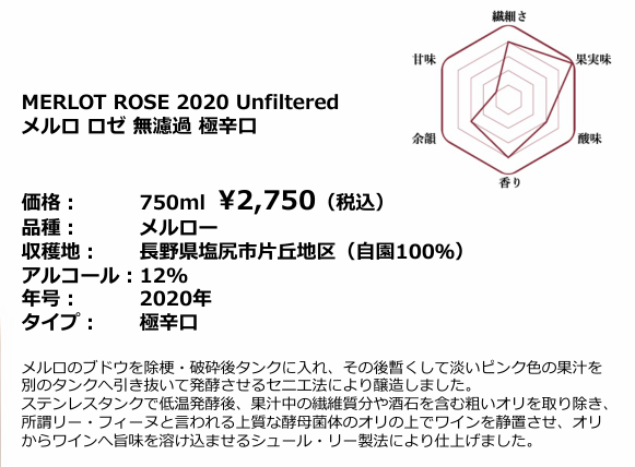 Domaine KOSEI  MERLOT ROSE 2020 画像